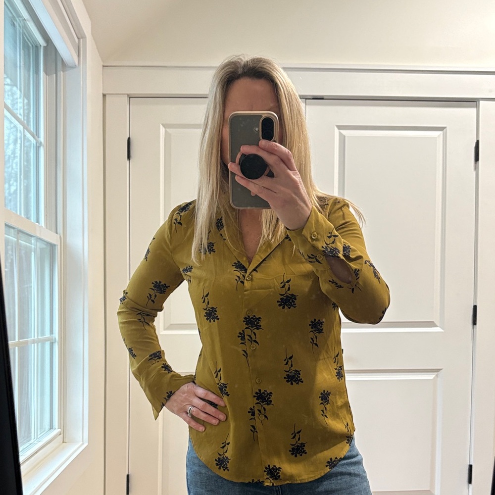Ann Taylor Mustard Floral Blouse